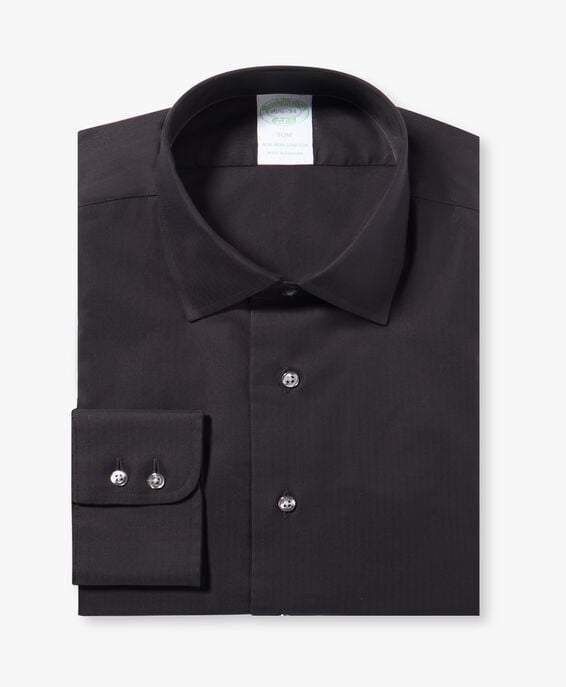 Brooks Brothers Slim Fit Non-Iron Herringbone Supima Shirt with Ainsley Collar Black 1000105902US100224379