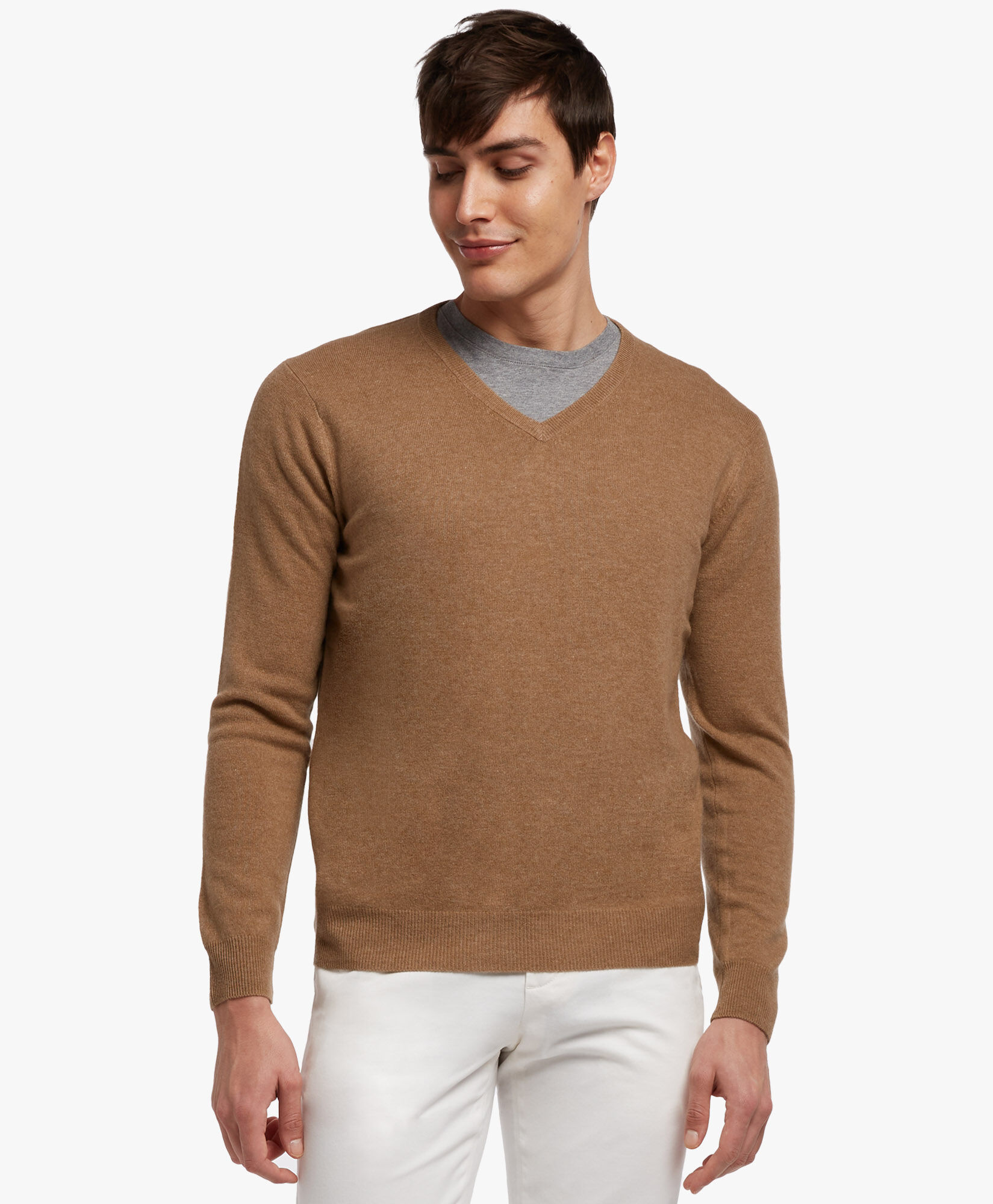 Maglione con scollo a V in cachemire in Cammello da Uomo Brooks Brothers EU