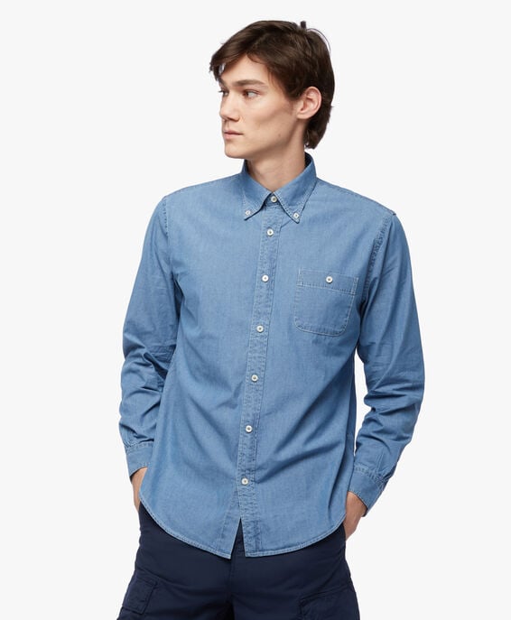 Brooks Brothers Camisa informal de algodón cambray con cuello button down Azul 1000093665US100196356