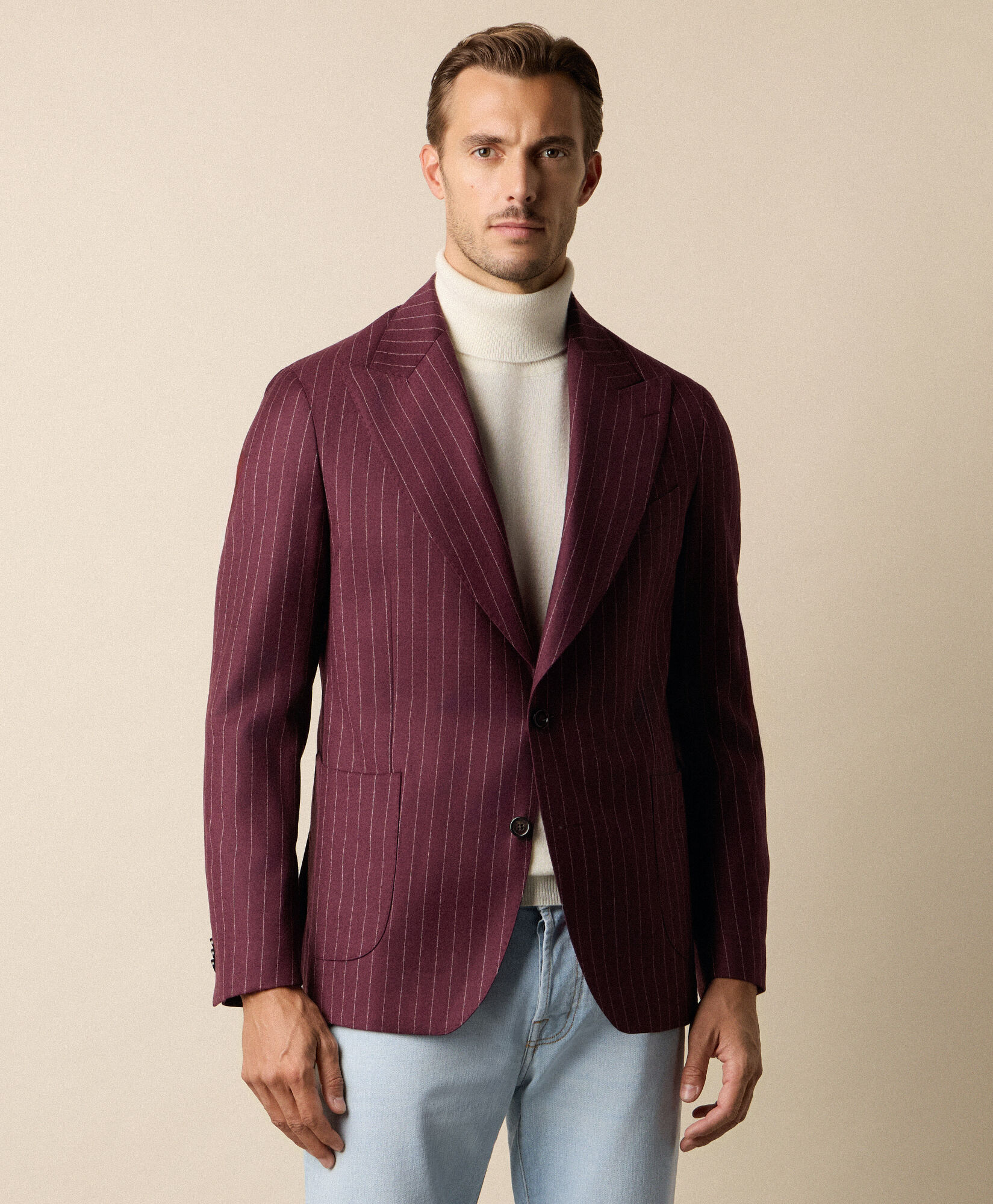 Brooks Brothers Pinstripe Virgin Wool Blazer Burgundy JKREG086WVPWV003BORDF001