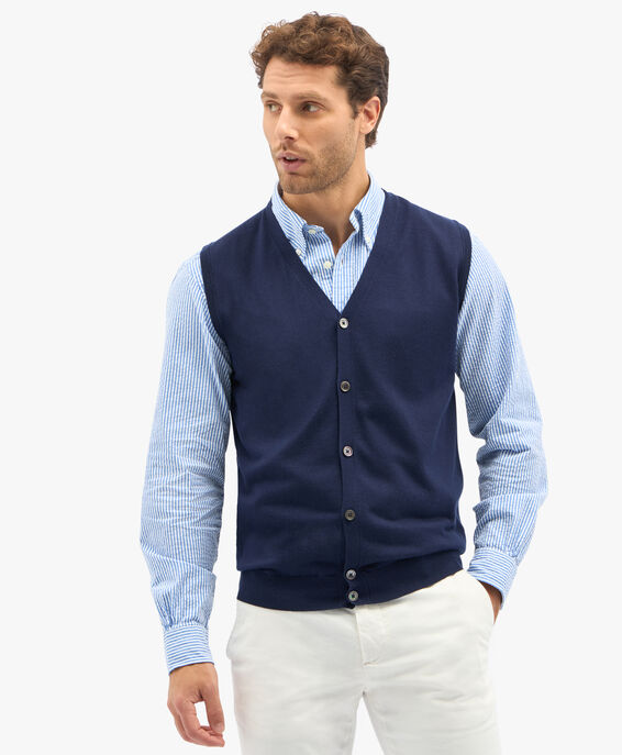 Brooks Brothers Navy Silk-Cashmere Blend Sweater Vest Navy KNTVE001SEBWS001NAVYP001