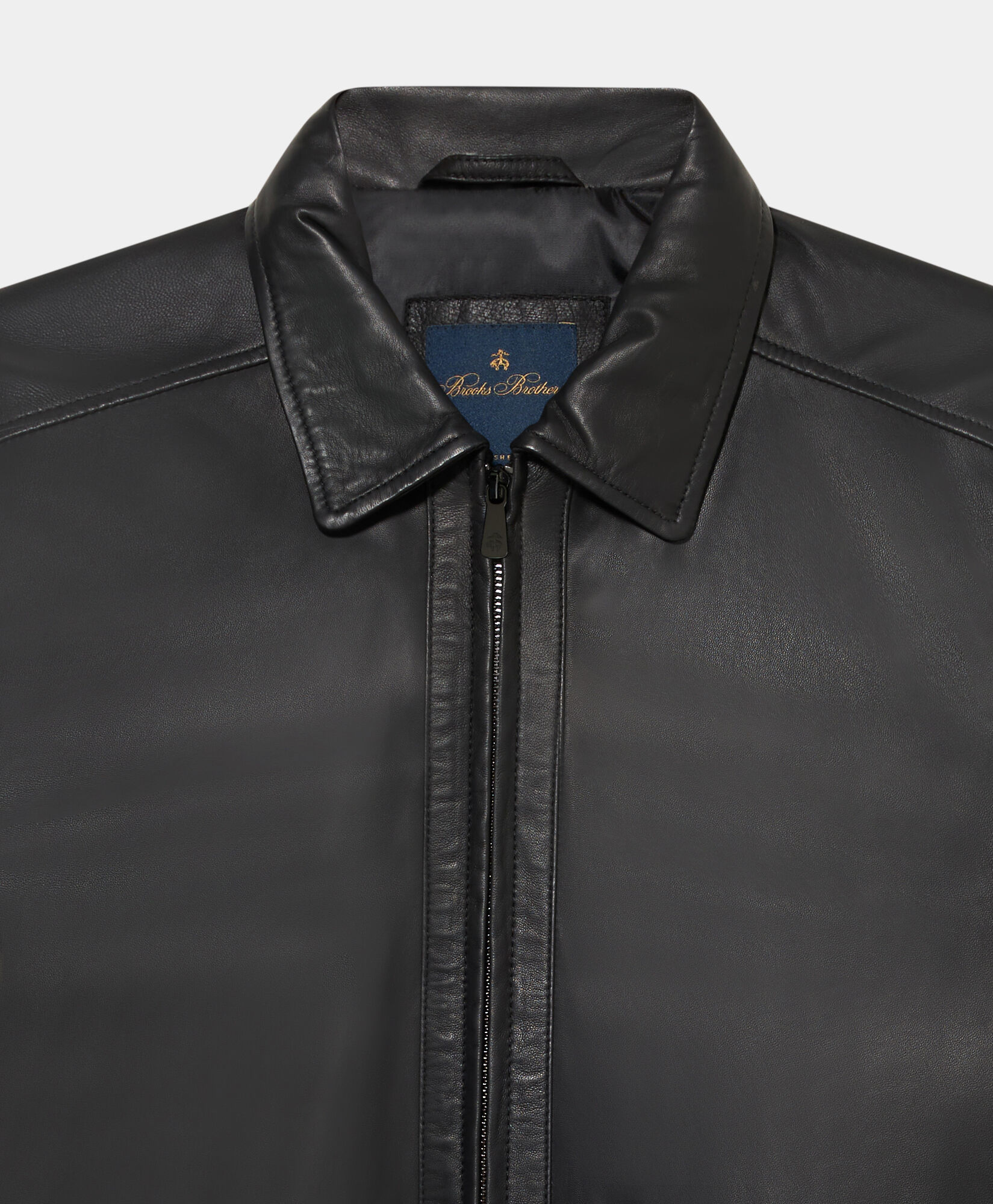 Brooks Brothers Leather Bomber Jacket Black COJKT020LTPLT002BLAKP001