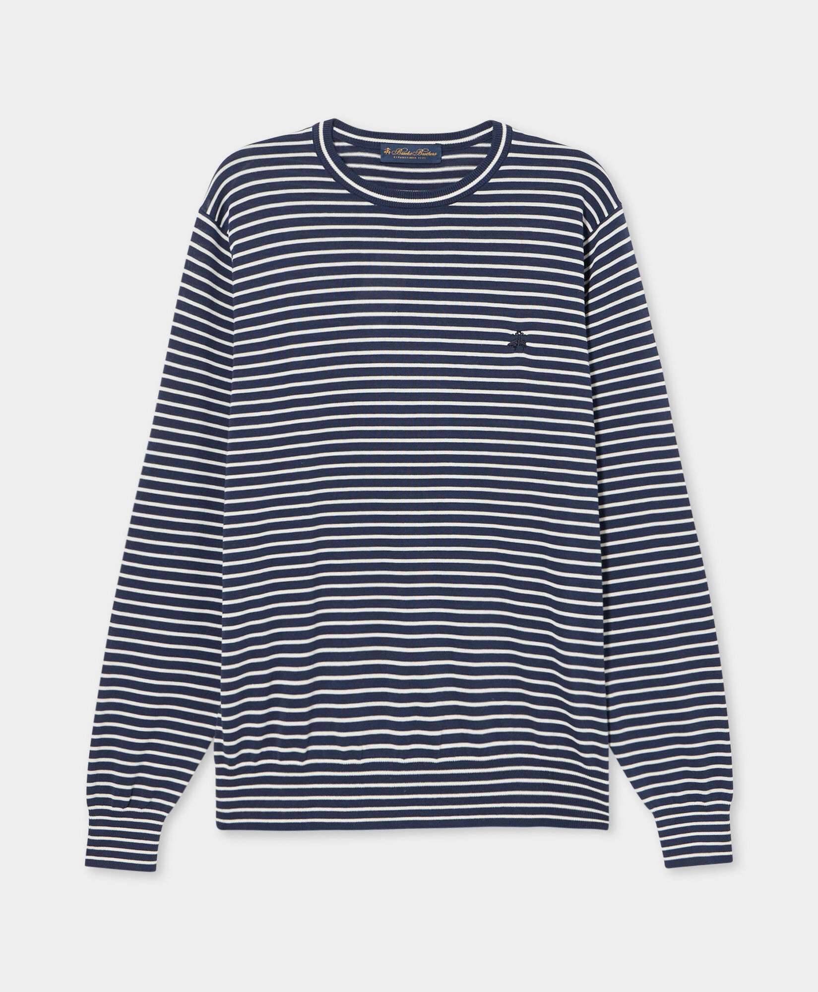 Brooks Brothers Striped Cotton-Silk-Linen Crewneck Blue KNCRN044COBSE001BLUEF001