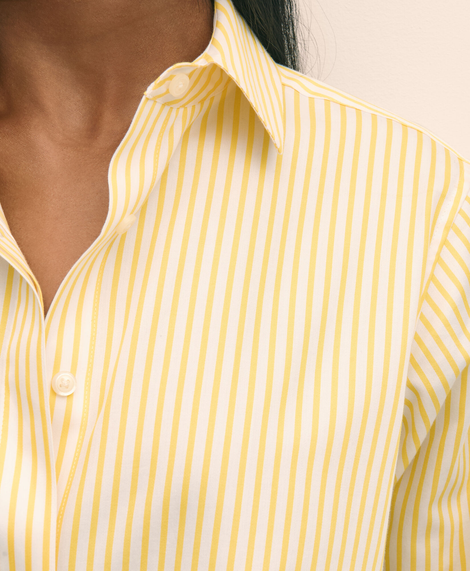 Brooks Brothers Relaxed Fit Cotton Satin Striped Shirt Yellow 1000103028US100218332