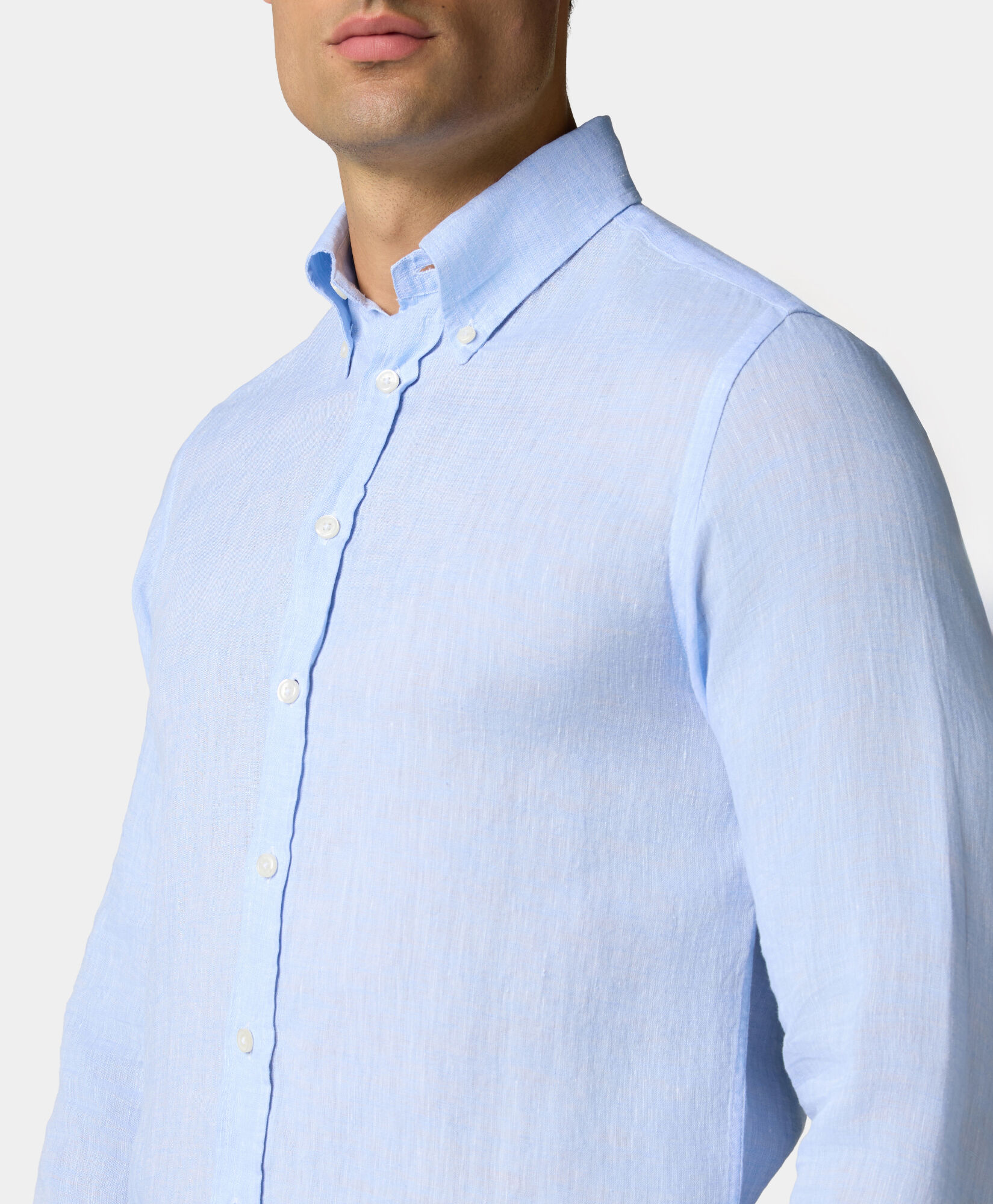 Brooks Brothers Chemise Slim Fit en Lin avec Col Button-Down Bleu Clair CSHBD007LIPLI001LTBLP001