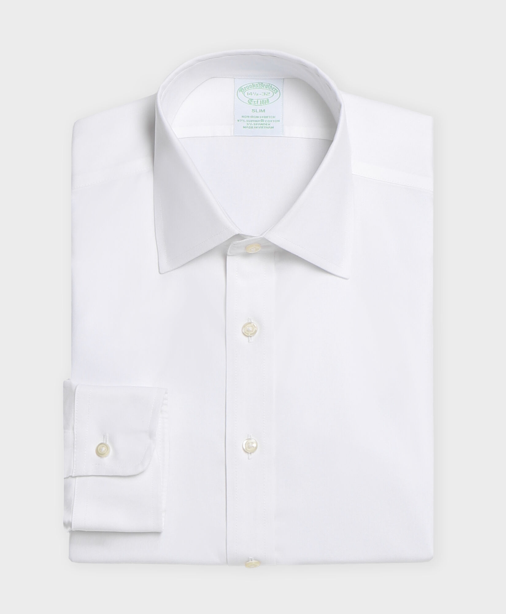 Brooks Brothers Slim Fit Non-Iron Oxford Pinpoint Shirt with Ainsley Collar White 1000105646US100223963