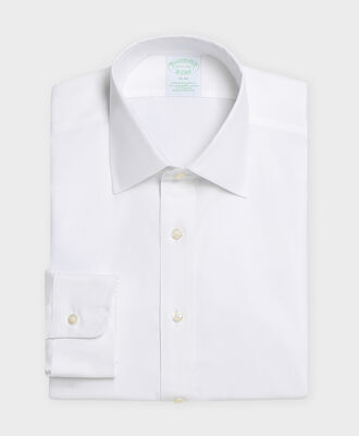 Brooks Brothers Slim Fit Non-Iron Oxford Pinpoint Shirt with Ainsley Collar White 1000105646US100223963