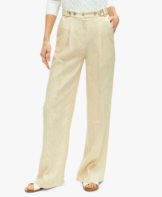 Brooks Brothers Pantalones de pata ancha plisada de lino Natural 1000094336US100196725