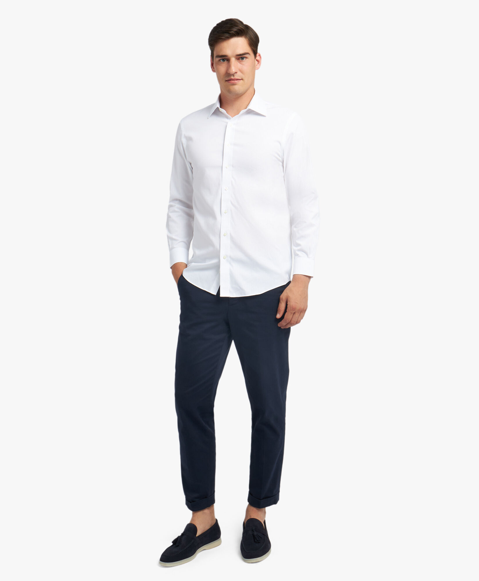 Brooks Brothers Slim Fit Non-Iron Oxford Pinpoint Shirt with Ainsley Collar White 1000096589US100202510