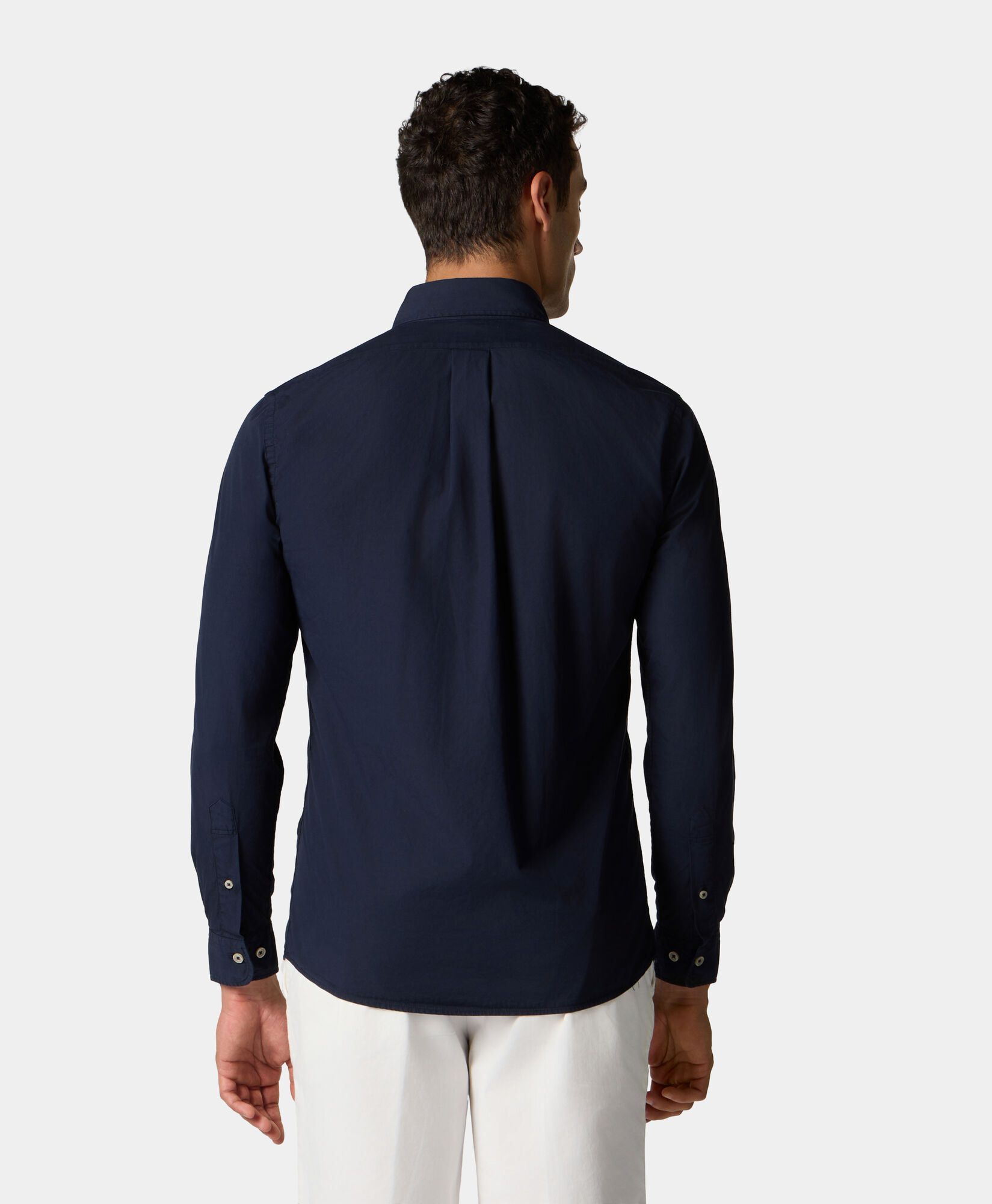 Brooks Brothers Chemise Slim Fit en Coton Teintée à la Garment avec Col Button Down Bleu Marine CSHBD012COPCO001NAVYP001