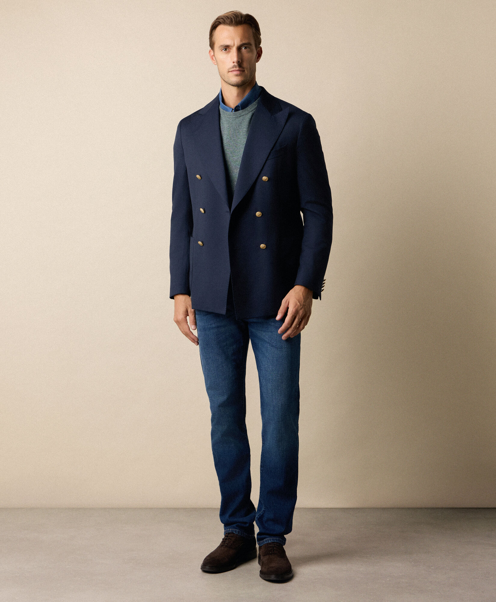 Brooks Brothers Gold Buttons Double-Breasted Virgin Wool Blazer Navy JKREG084WVPWV003NAVYP004