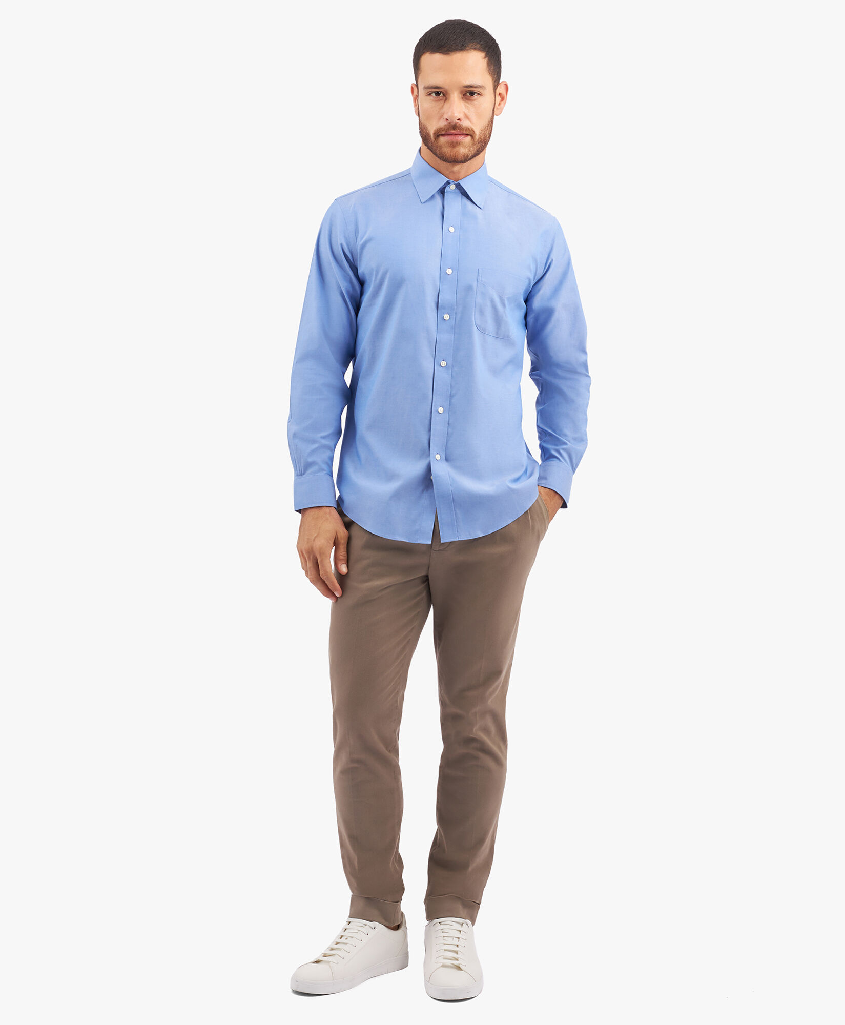 Brooks Brothers Regular Fit Non-Iron Supima Oxford Pinpoint Shirt with Ainsley Collar Blue 1000095080US100199366