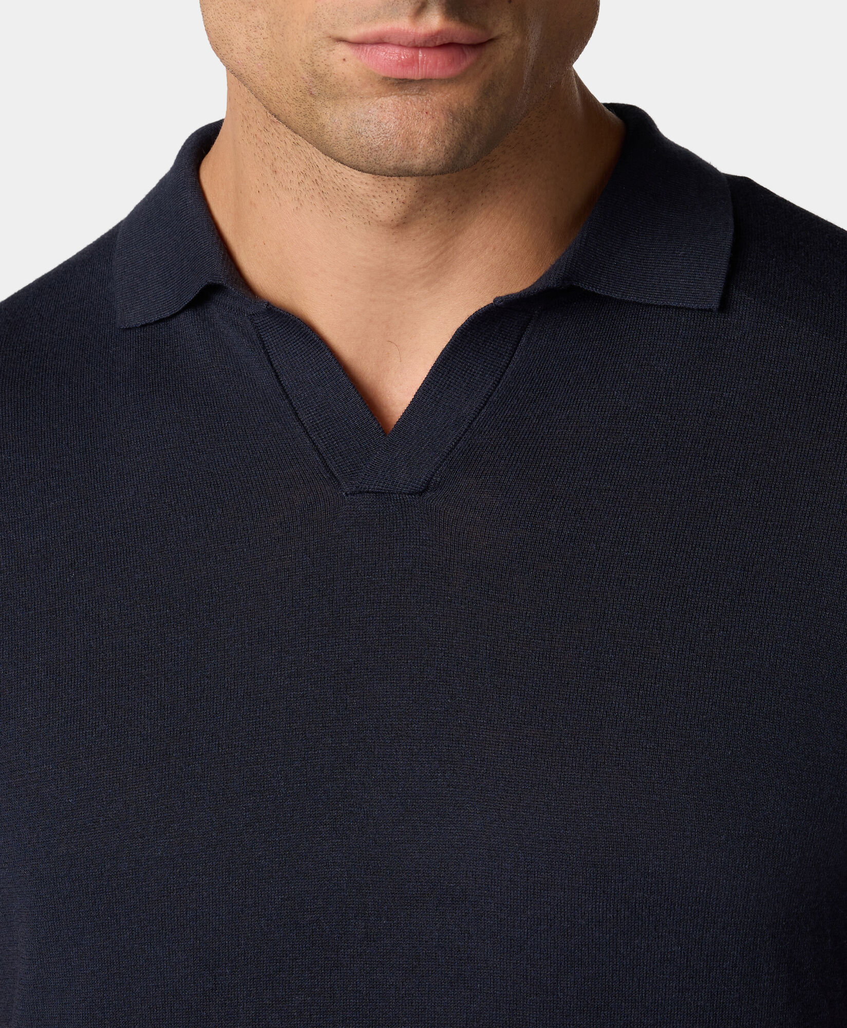 Brooks Brothers Organic Cotton-Linen Knit Polo with Johnny Collar Navy KNPOL018COBLI004NAVYP001