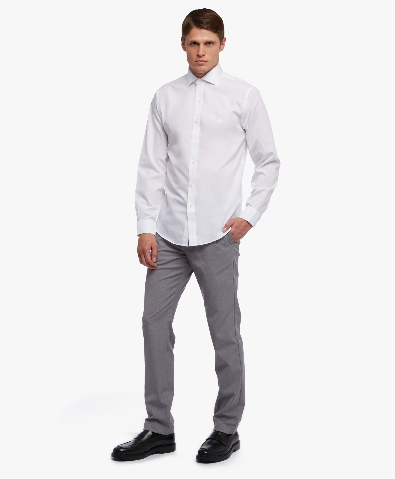 Regular Fit White Non Iron Spread Collar Dress Shirt in White