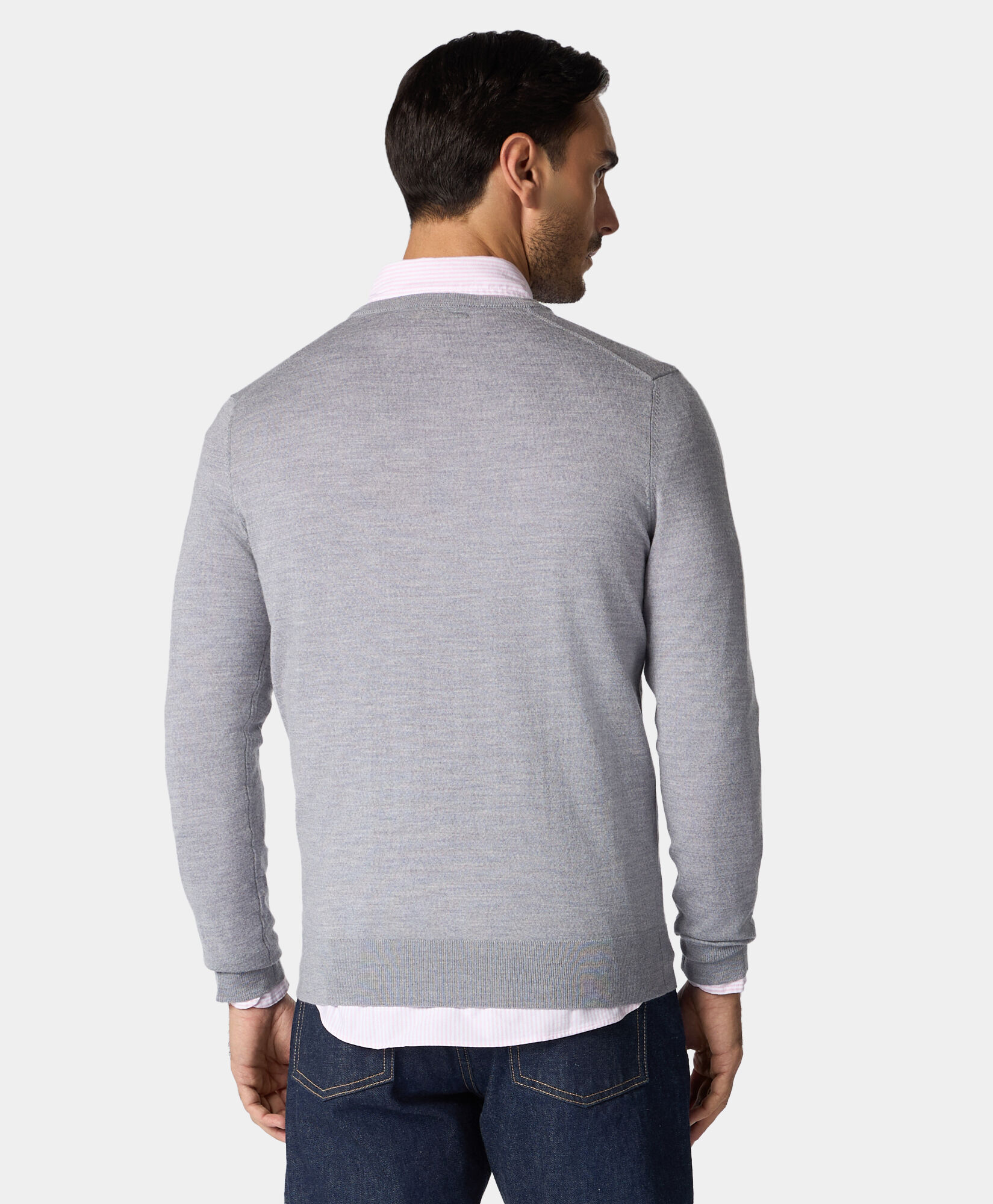 Brooks Brothers Merino Wool V-Neck Sweater Grey KNVNK002WOPWO002MDGRP001