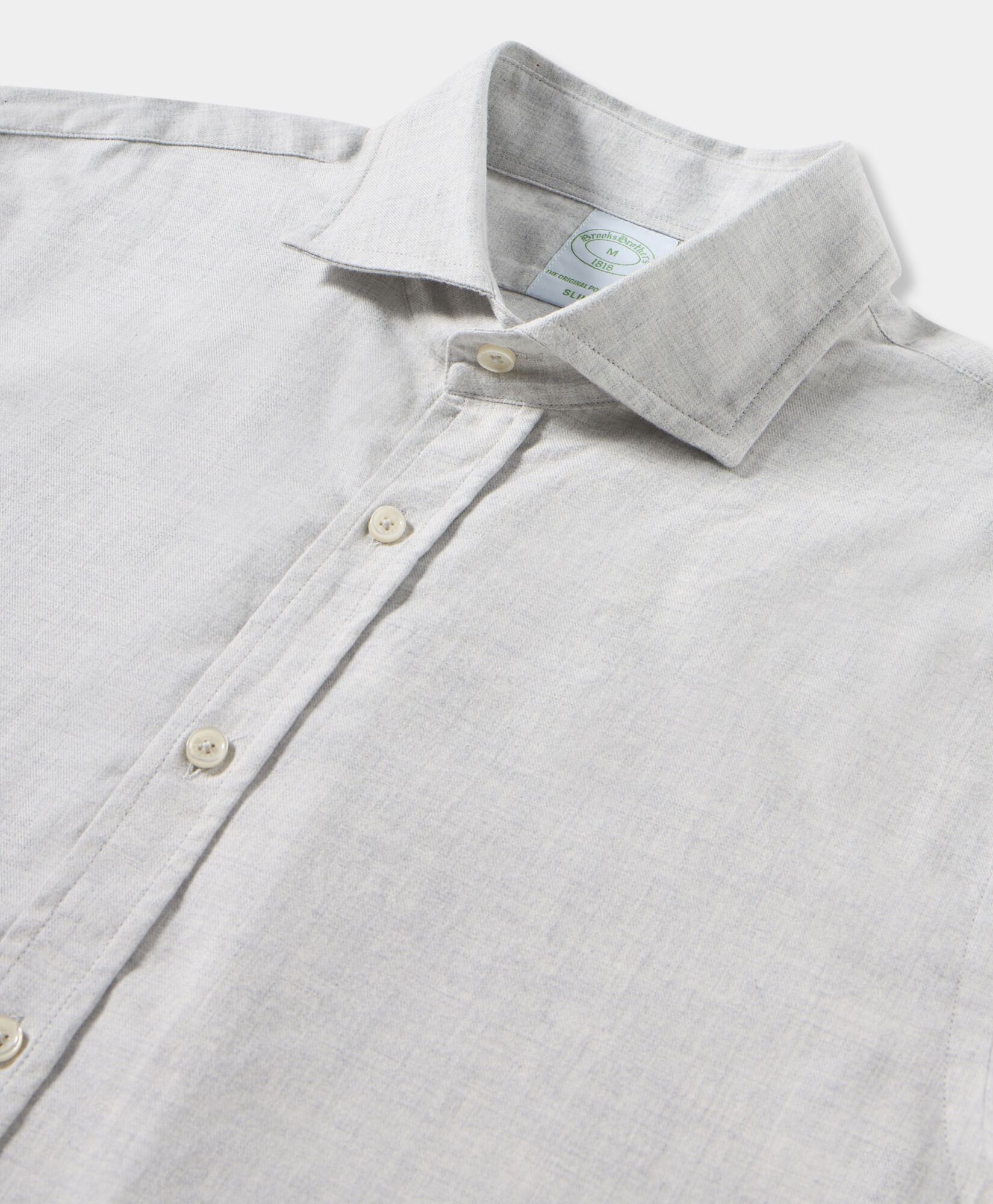 Brooks Brothers Slim Fit Melange Cotton Flannel Shirt with Spread Collar Light Grey CSHSP011COPCO001LTGRP001
