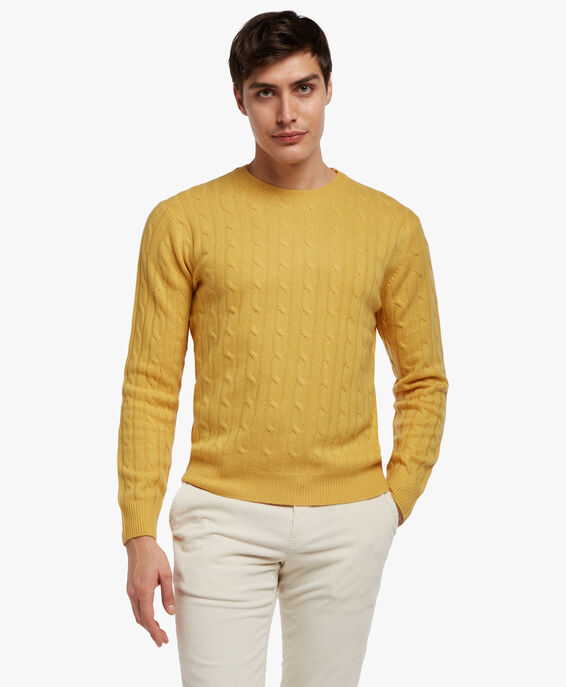 Brooks Brothers Cable-Knit Crew-Neck Sweater Yellow KNCRN003WOBWS001YELLP001