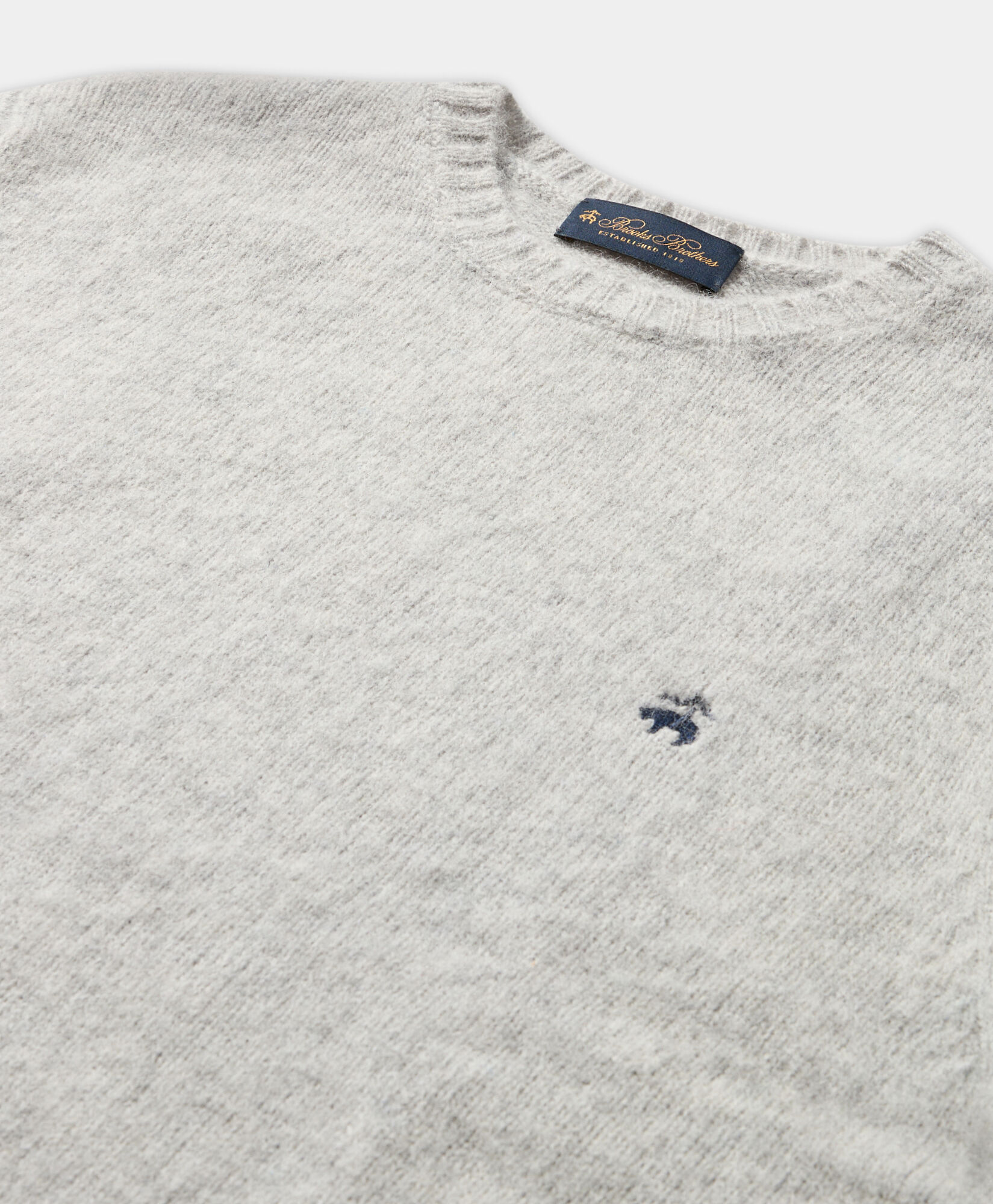 Brooks Brothers Pull Ras du Cou en Laine Shetland Gris Clair KNCRN064WOPWO005LTGRP001