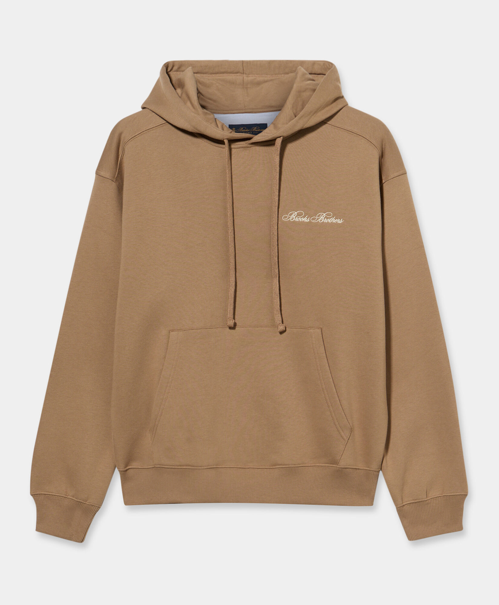 Brooks Brothers Cotton Hoodie with Embroidered Logo Camel SWHOD003COBPL008CAMEP001