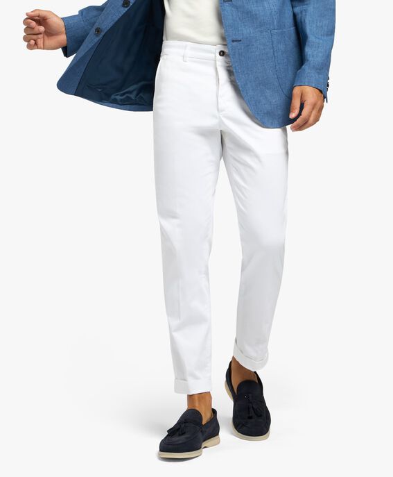 Brooks Brothers White Relaxed Fit Double Twisted Cotton Chinos White CPCHI038COBSP002WHITP001