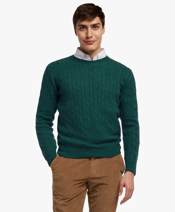 Brooks Brothers Cable-Knit Crew-Neck Sweater Petrol KNCRN003WOBWS001PETRP001