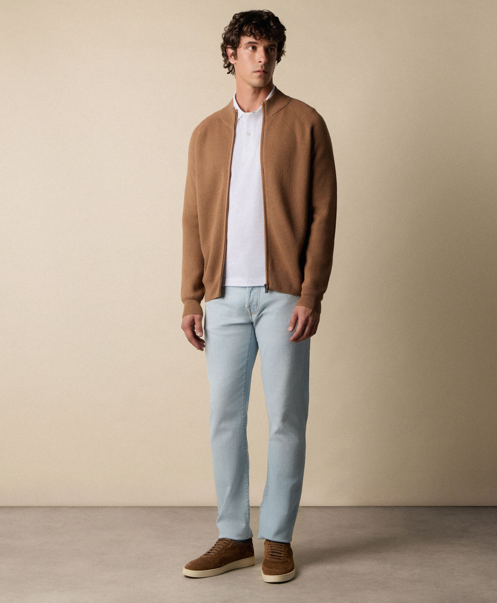 Brooks Brothers Full Zip Merino Wool Sweater Camel KNFLZ010WOPWO002CAMEP001