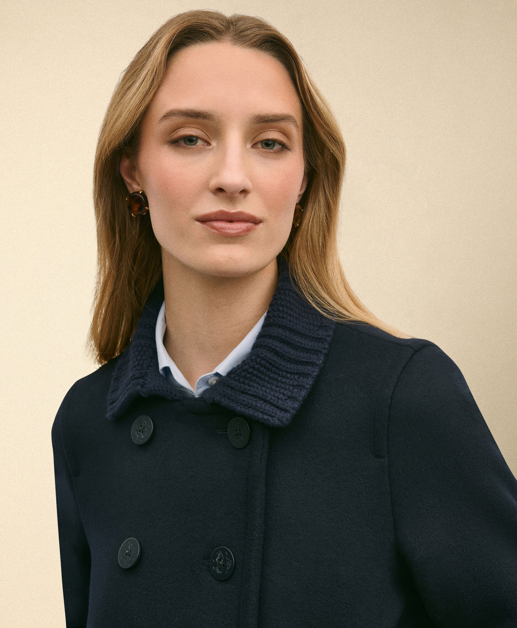 Brooks Brothers Cropped Double Faced Peacoat Navy 1000104561US100222036