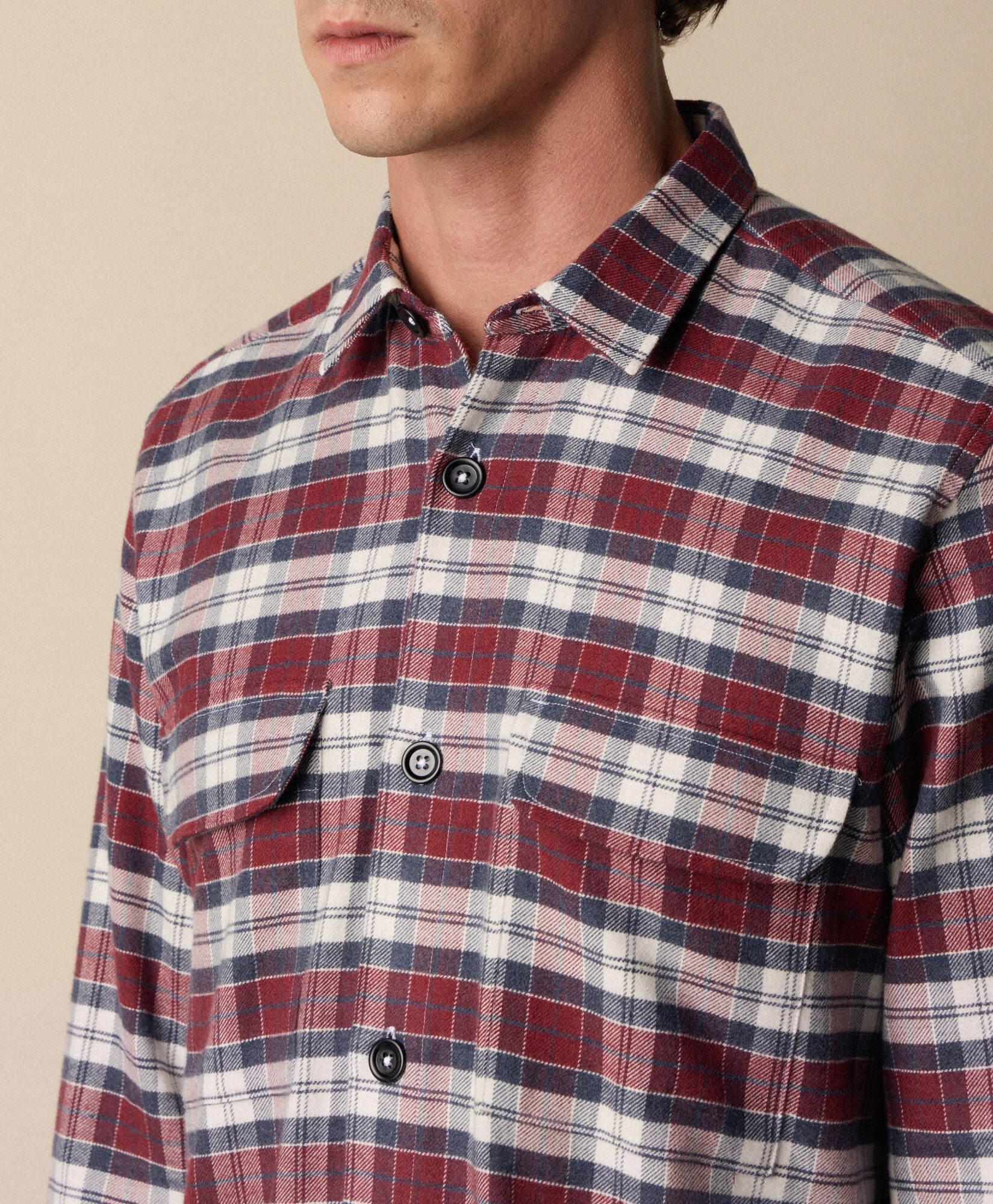 Brooks Brothers Plaid Cotton Flannel Overshirt with Flap Pockets Red CSHAV001COPCO001REDF0001