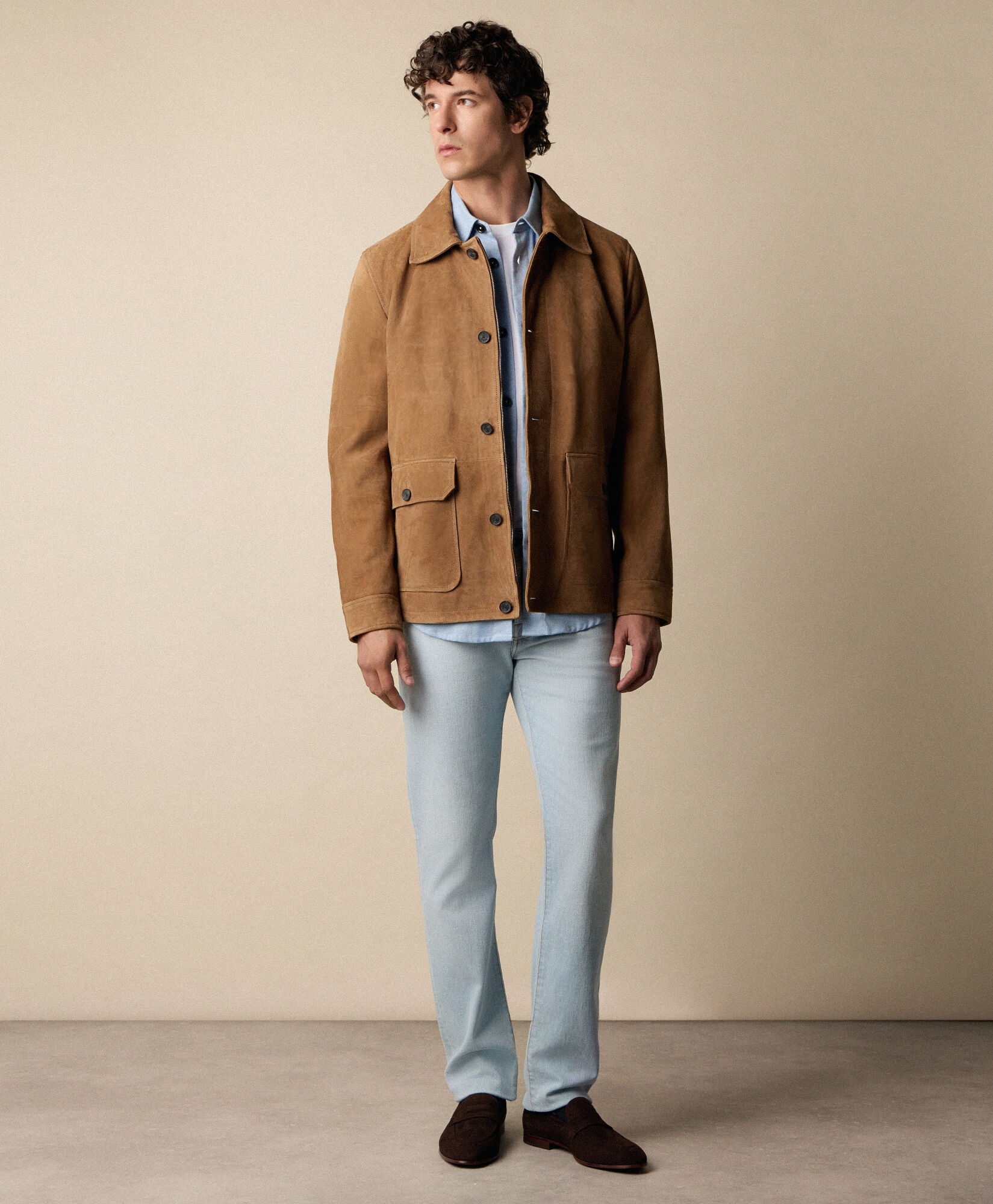 Brooks Brothers Kurtka Overshirt z Zamszu Beżowy COJKT019LTPLT004BEIGP001