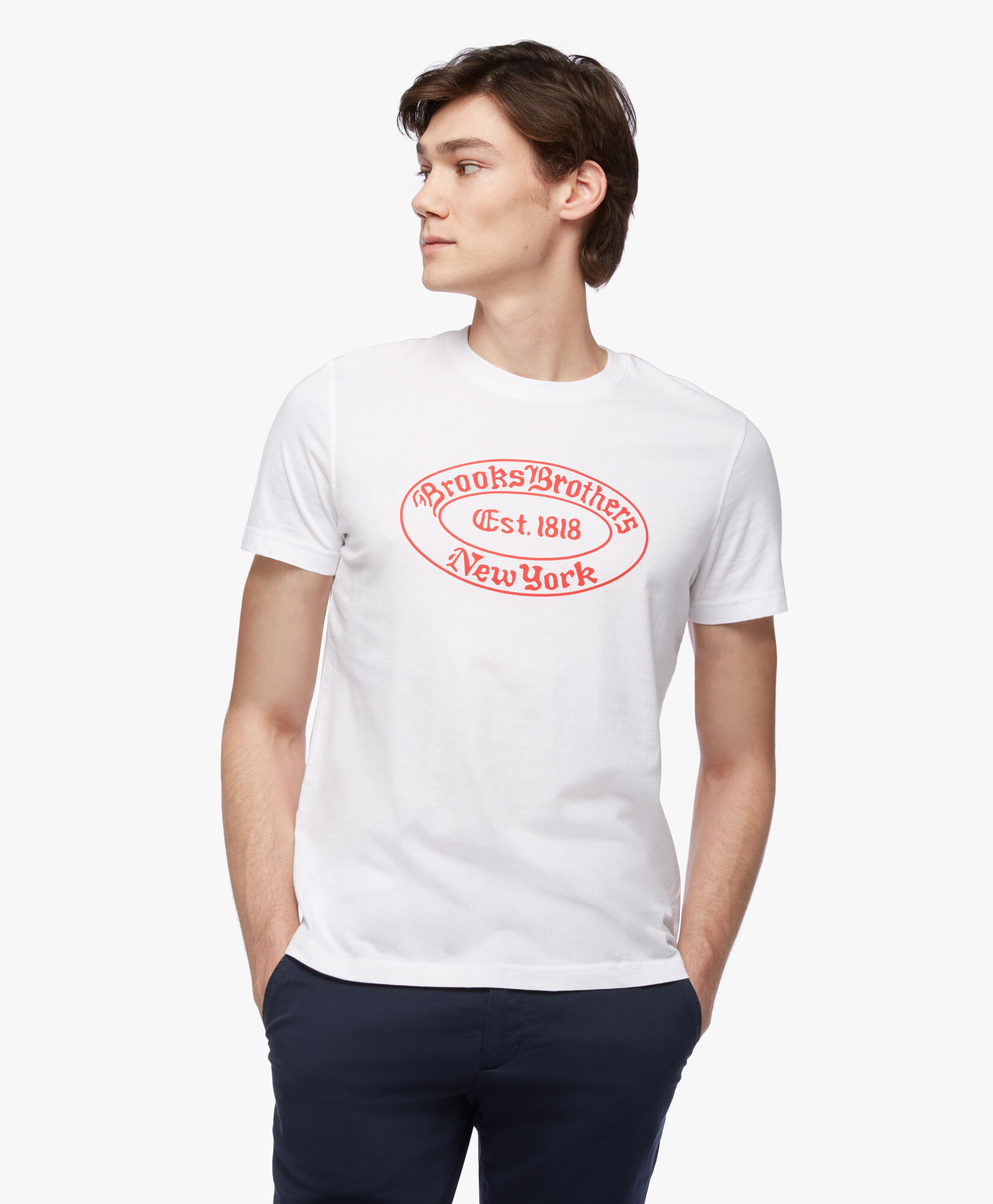Brooks Brothers Label Graphic T Shirt in Open White for Men Brooks Brothers UK