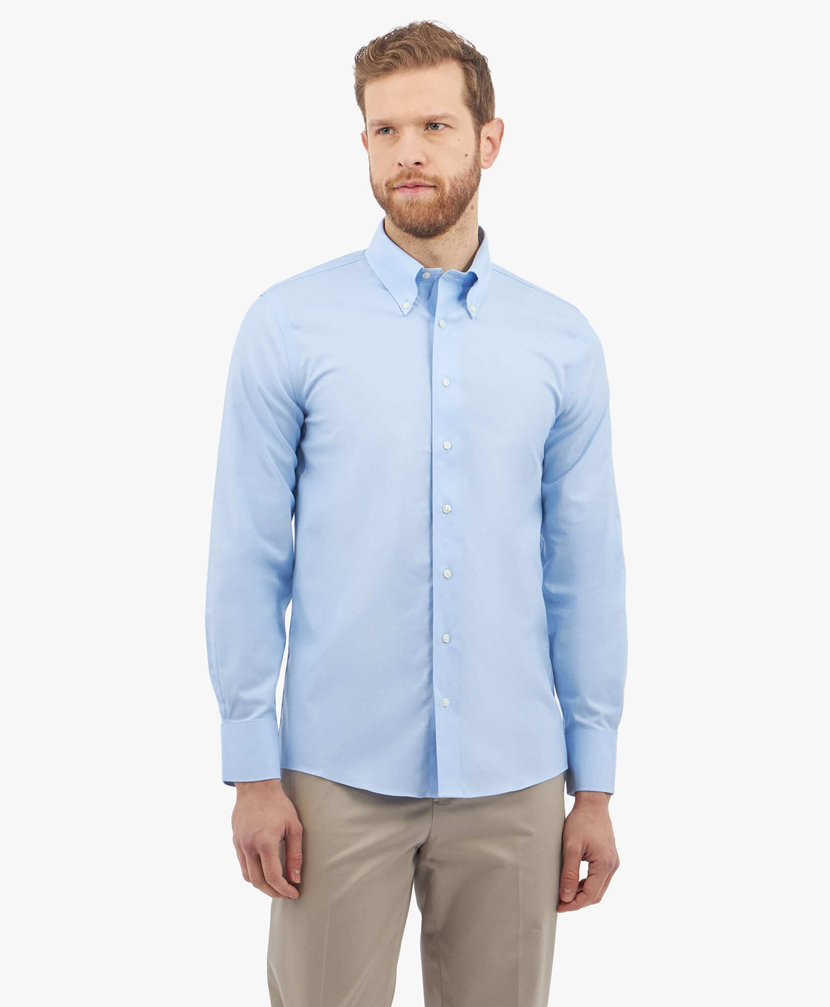 Brooks Brothers Slim Fit Non-Iron Stretch Supima Cotton Shirt with Button Down Collar Pastel Blue 1000096432US100201342