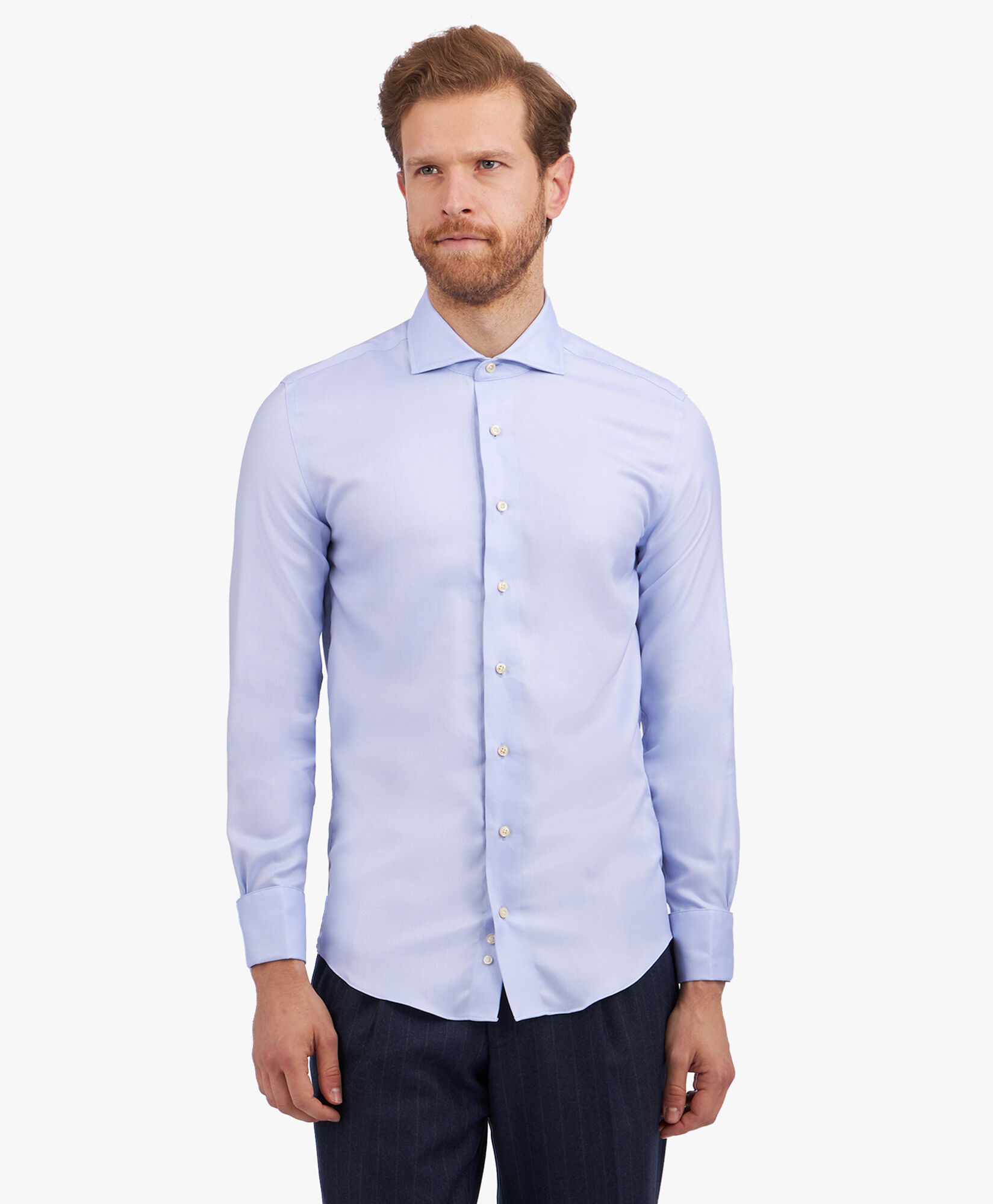 Camicia azzurra Slim Fit non iron in cotone con collo semi