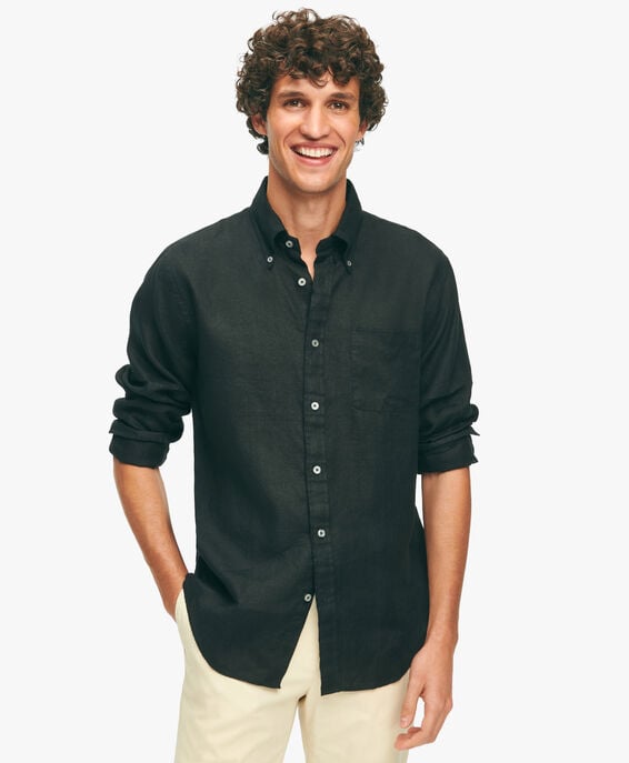 Brooks Brothers Schwarzes Regular-Fit Freizeithemd aus Leinen mit Button-Down-Kragen Schwarz 1000095317US100210768
