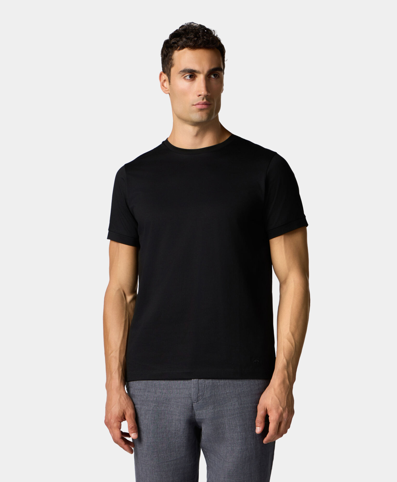 Brooks Brothers Mercerized Cotton Crewneck T-Shirt Black KNTSH008COPCO001BLAKP001