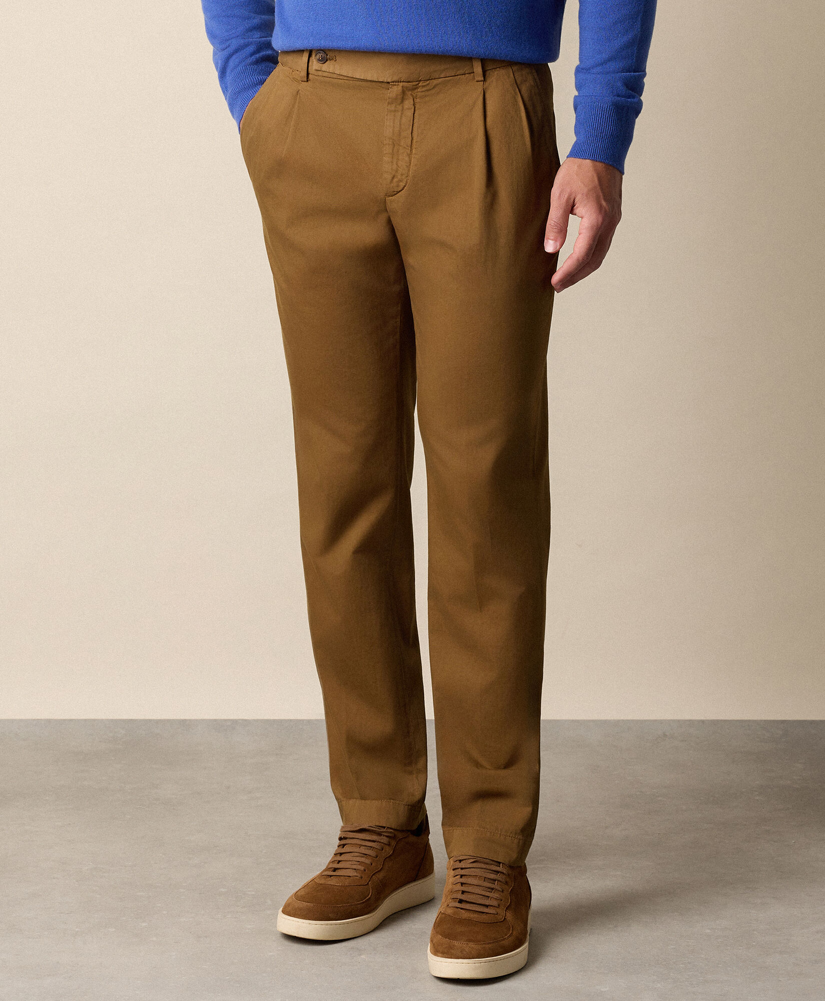 Brooks Brothers Chino Plissé en Gabardine de Coton Tabac CPDBP001COPCO001TOBCP001