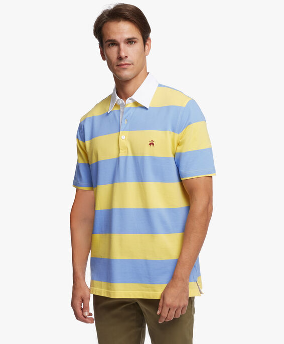 Brooks Brothers Slim-fit Rugby Stripe Stretch Pique Polo Shirt Light Blue/Yellow Stripes 1000088676US100182645