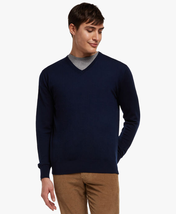 Brooks Brothers Merino Wool V-Neck Sweater Navy KNVNK002WOPWO002NAVYP001