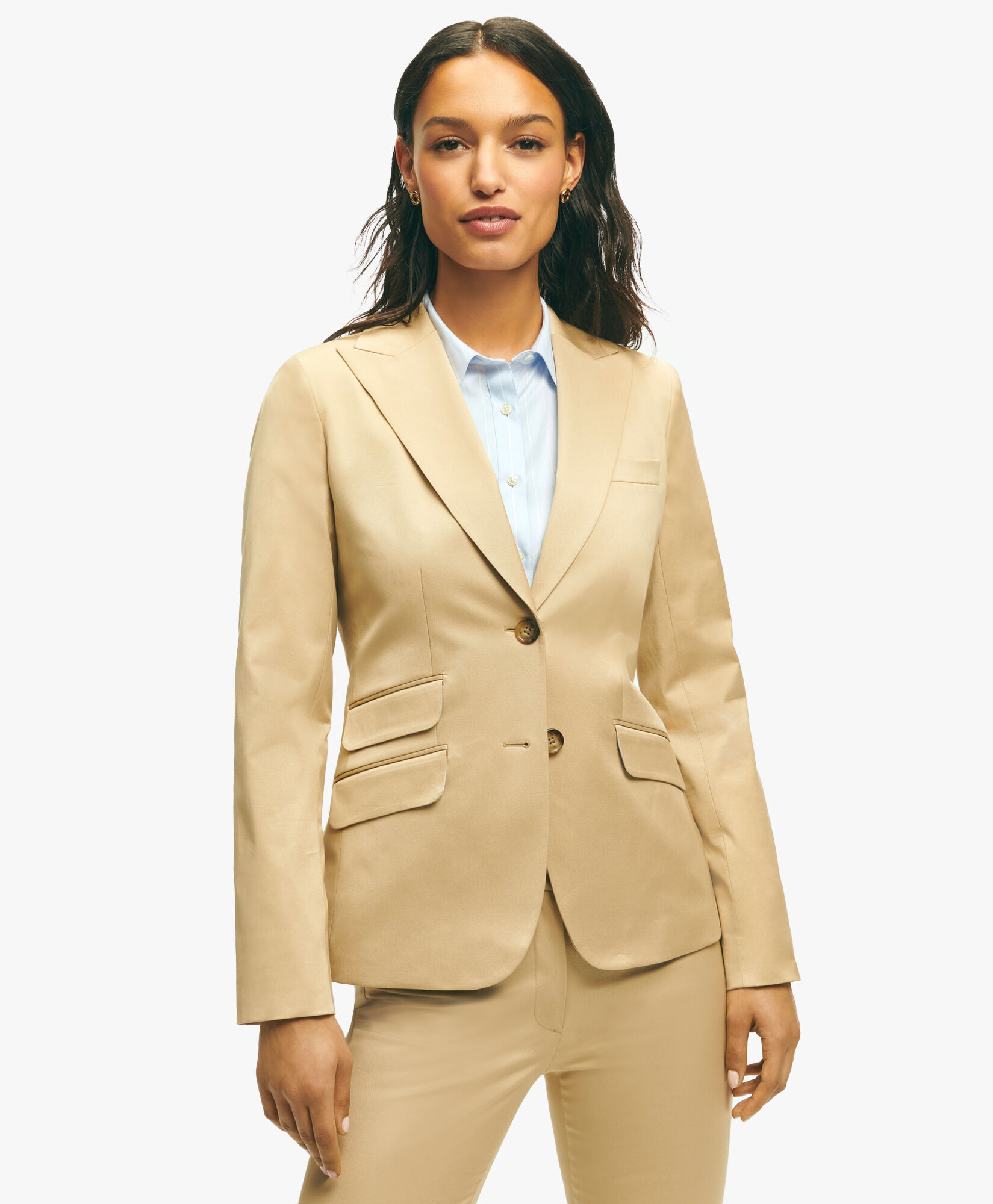Dark Beige Peak Lapel Cotton Sateen Jacket in Safari for Women Brooks Brothers EU