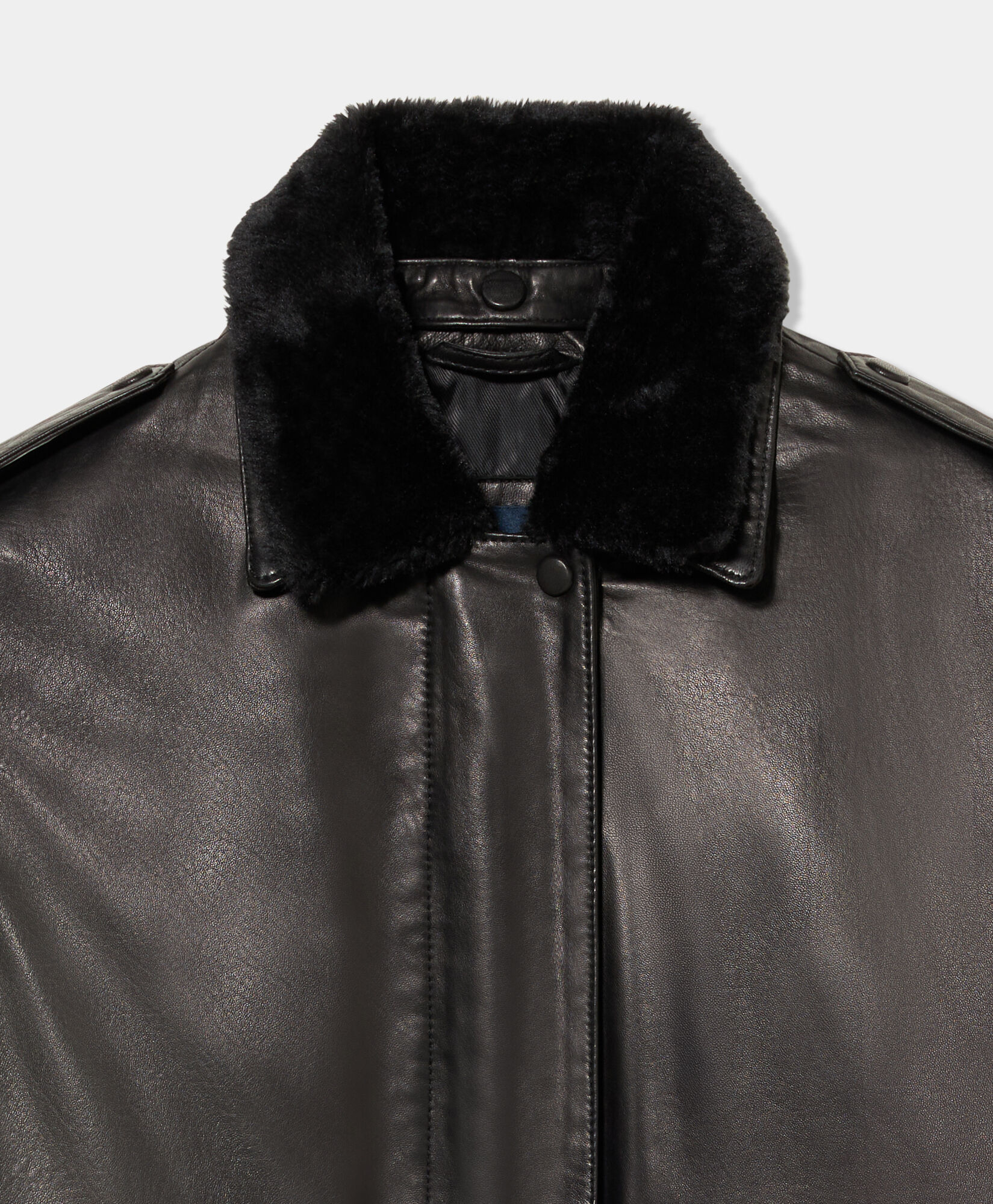 Brooks Brothers Blouson Aviateur en Cuir Noir COBOM022LTPLT002BLAKP001