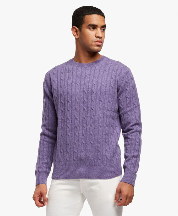 Brooks Brothers Purple Cable-Knit Crew-Neck Sweater Purple KNCRN003WOBWS001PURPP001