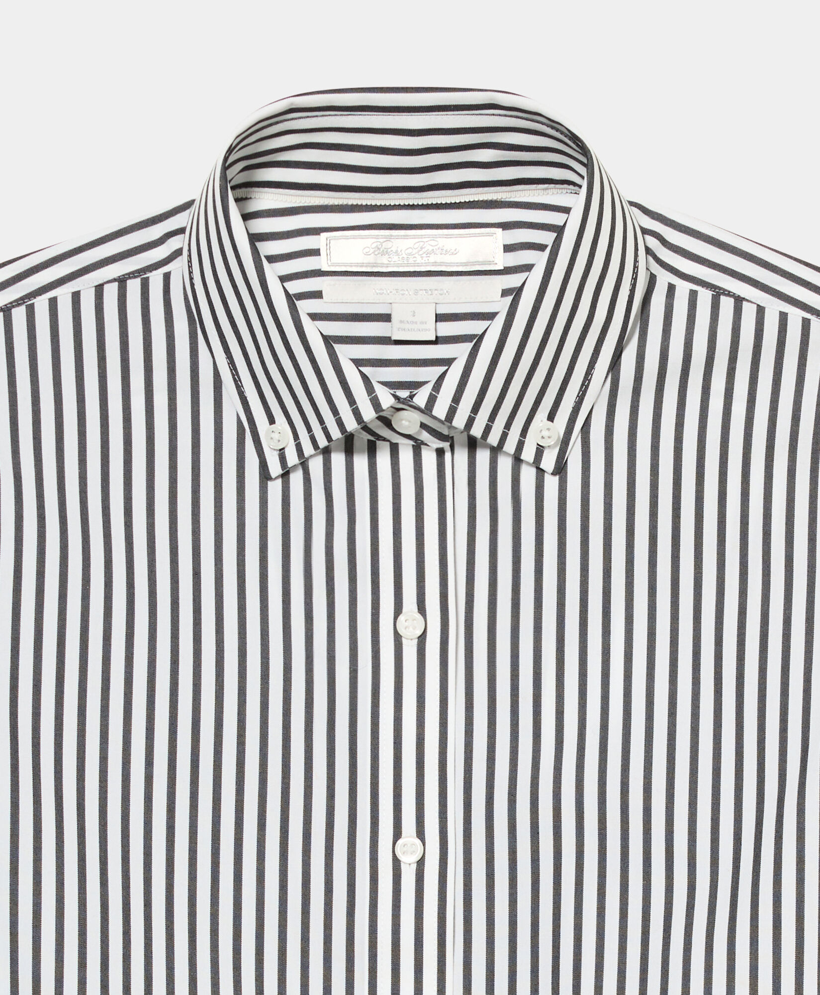 Brooks Brothers Classic Fit Non-Iron Striped Stretch Poplin Supima Shirt with Button Down Collar Black 1000102840US100217297