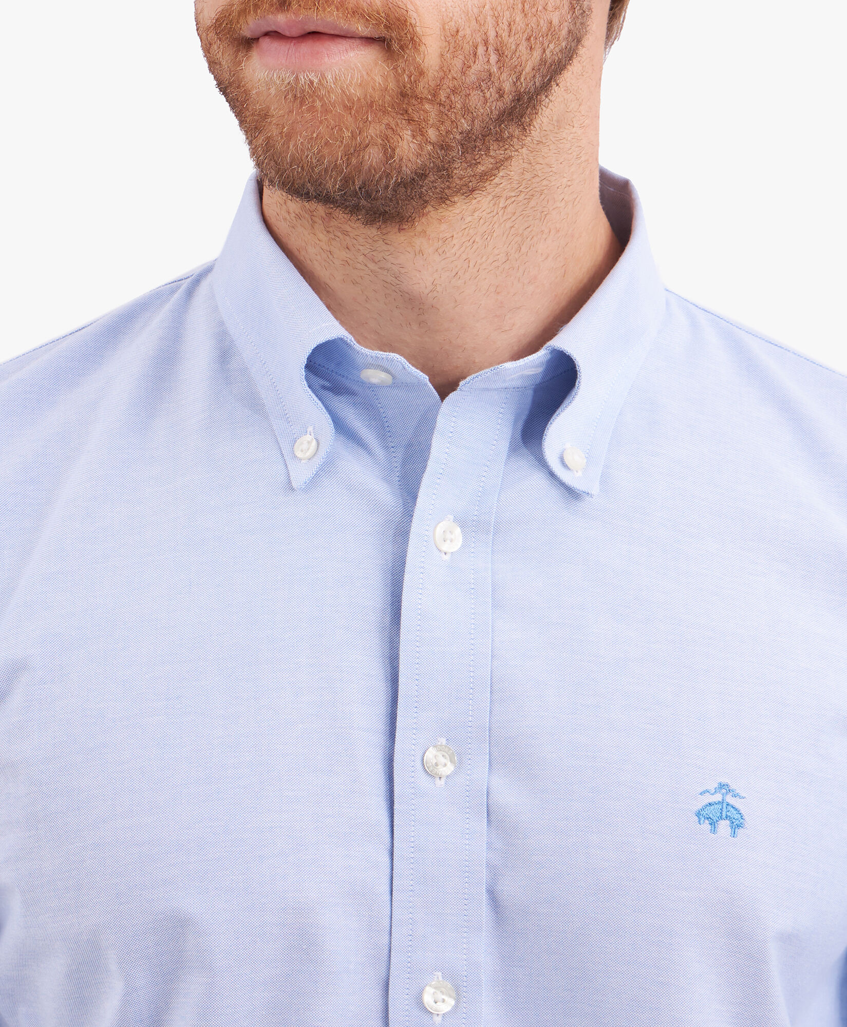 Blue Slim Fit Non Iron Stretch Cotton Shirt with Button Down Collar