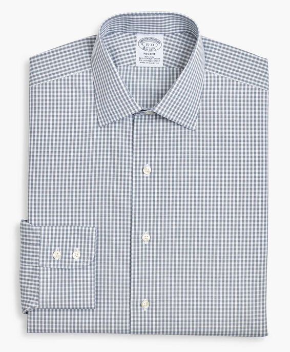 Brooks Brothers Regent Regular-fit Non-iron Dress Shirt, Oxford Stretch, Ainsley Collar Pebble Blue Check 1000062705US100131458