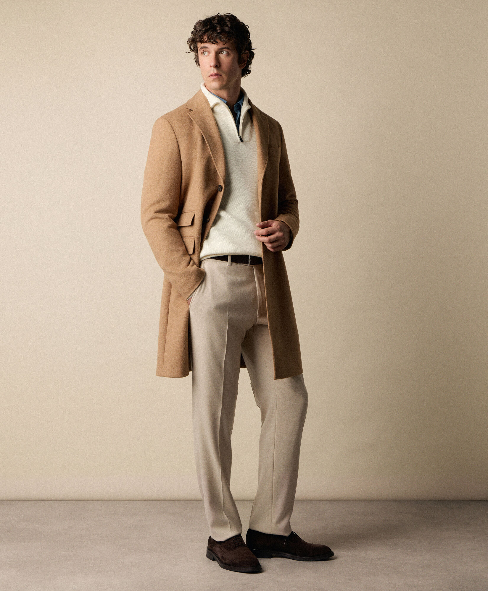 Brooks Brothers Pull à Demi-Zip en Laine Mérinos Lait KNHFZ005WOPWO002MILKP001