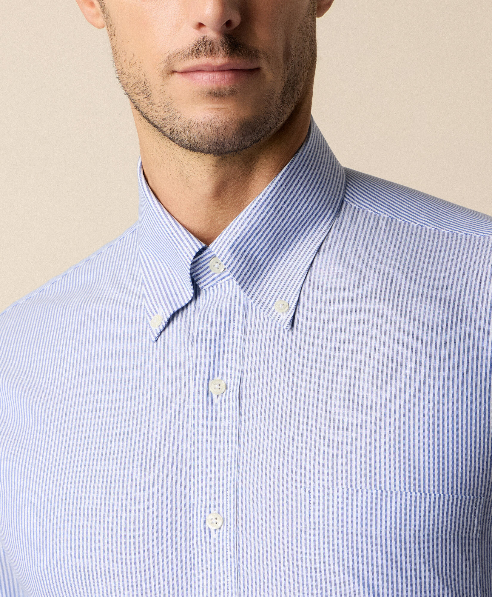 Brooks Brothers Regular Fit Non-Iron Oxford Pinpoint Stretch Supima Shirt with Button Down Collar Bright Blue 1000095113US100199470