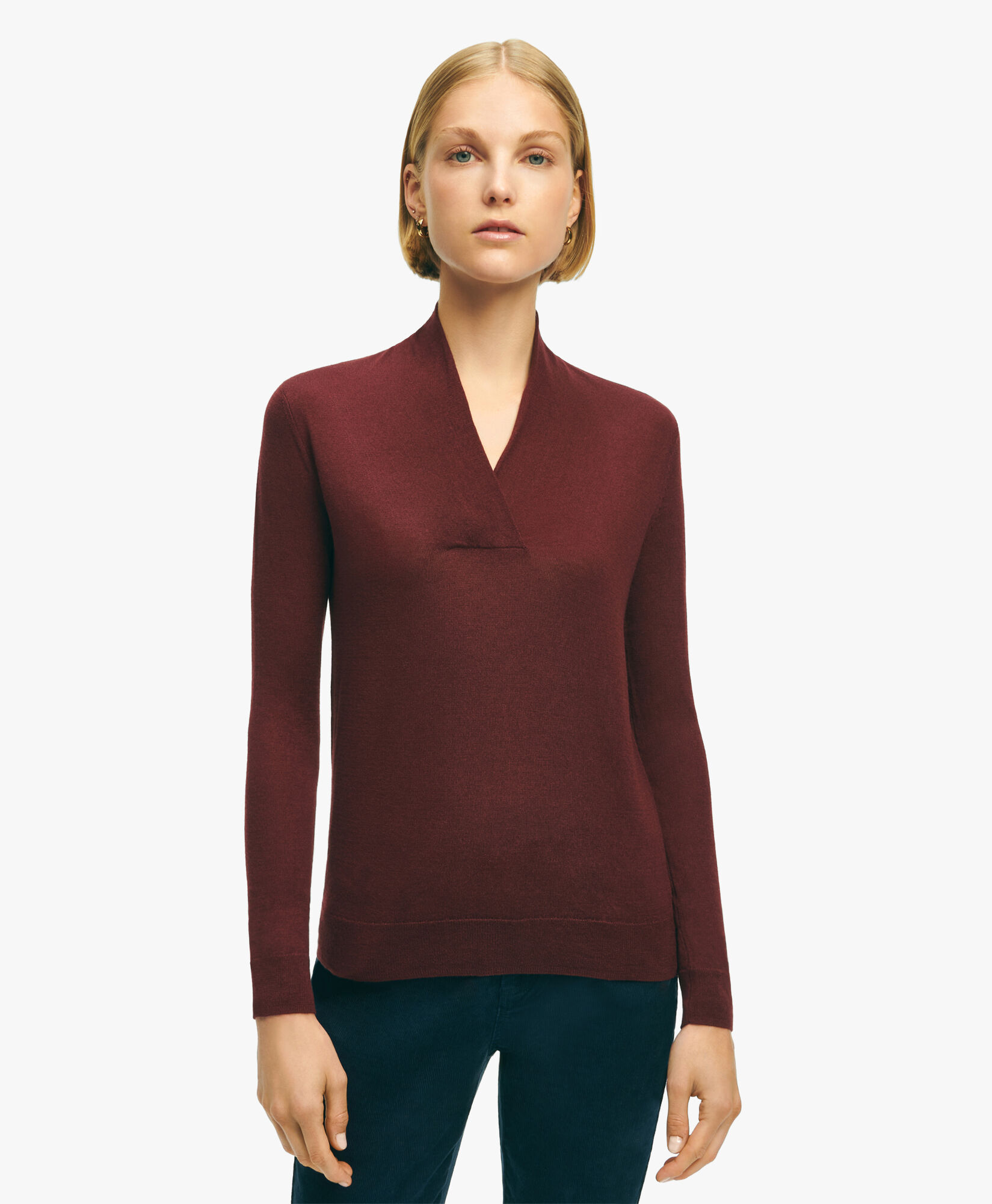 Dark Red Silk and Cashmere V Neck Sweater in Dark Red for Women Brooks Brothers UK