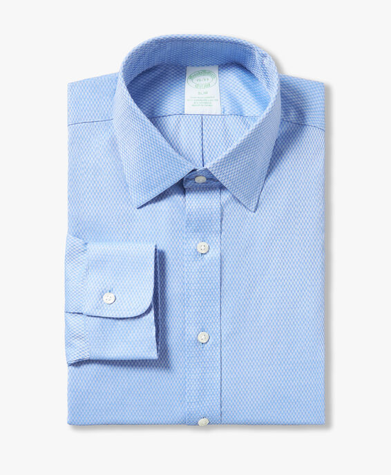 Brooks Brothers Blue Slim Fit Non-Iron Stretch Cotton Shirt with Ainsley Collar Blue 1000097870US100206053