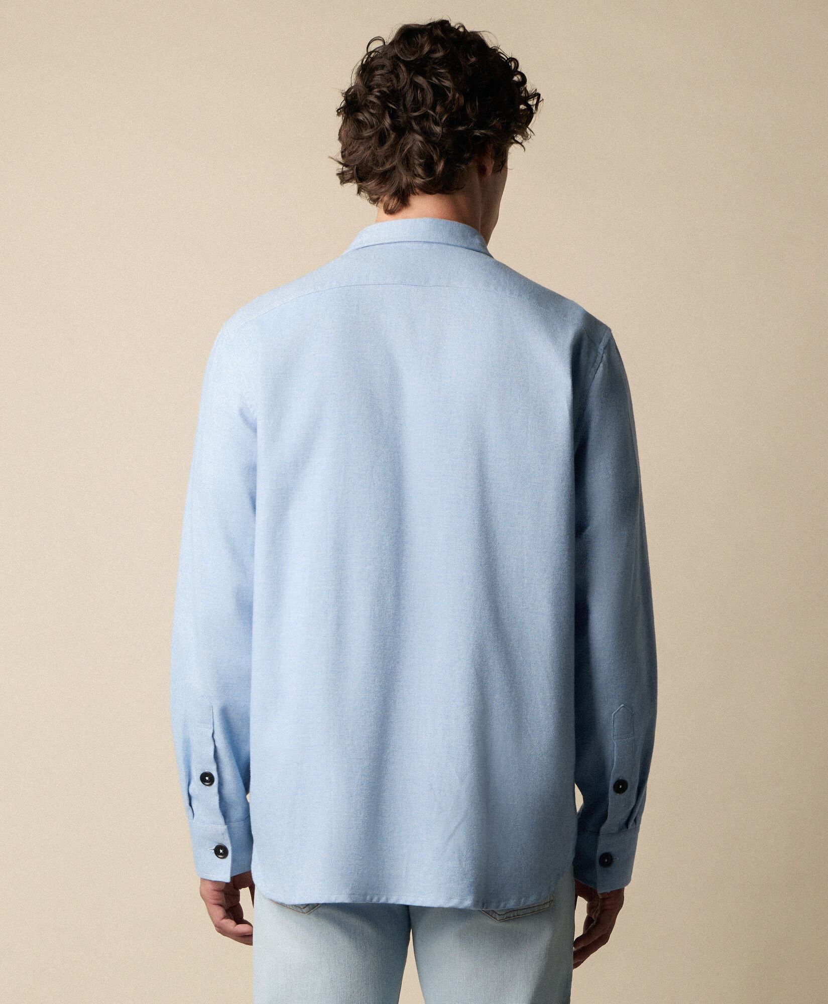 Brooks Brothers Cotton Flannel Overshirt with Flap Pockets Sky CSHAV003COPCO001SKYP0001