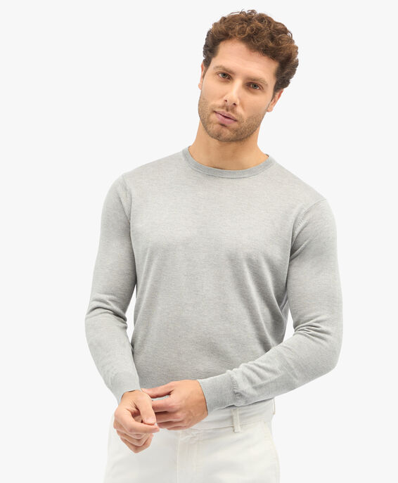 Brooks Brothers Light Grey Silk-Cashmere Blend Crew-Neck Sweater Light Grey KNCRN025SEBWS001LTGRP001