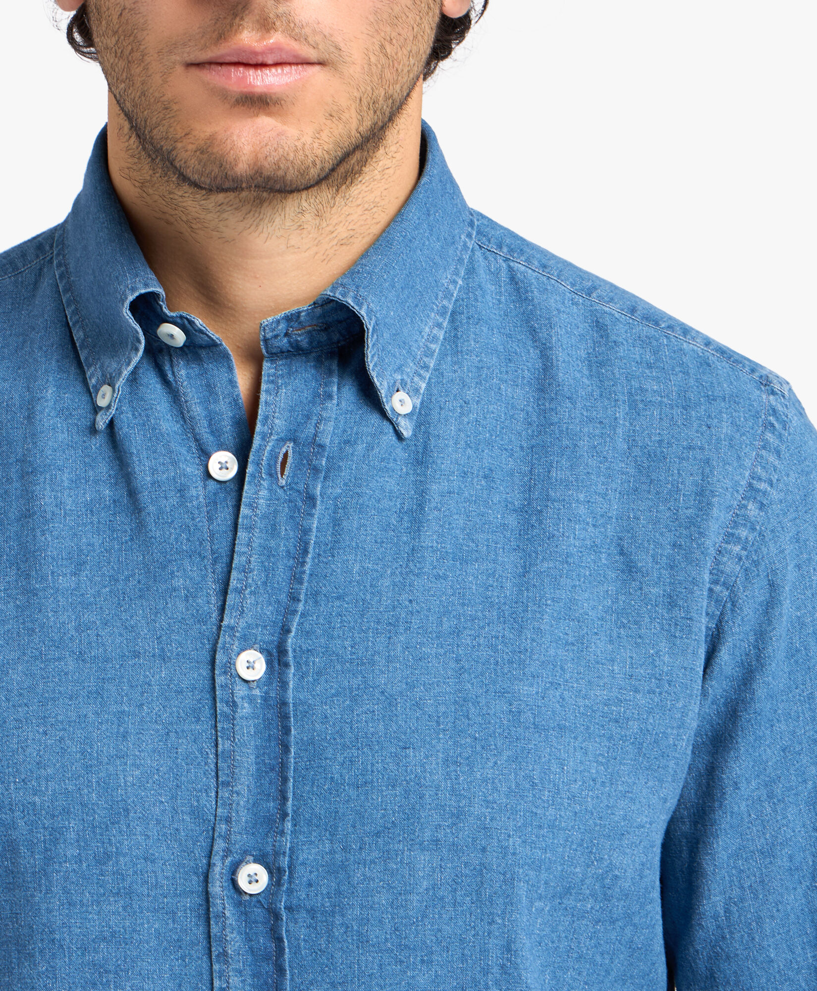 Brooks Brothers Chemise Slim Fit en Lin et Coton avec Col Button-Down Bleu Clair CSHBD008LIBCO001LTBLP001